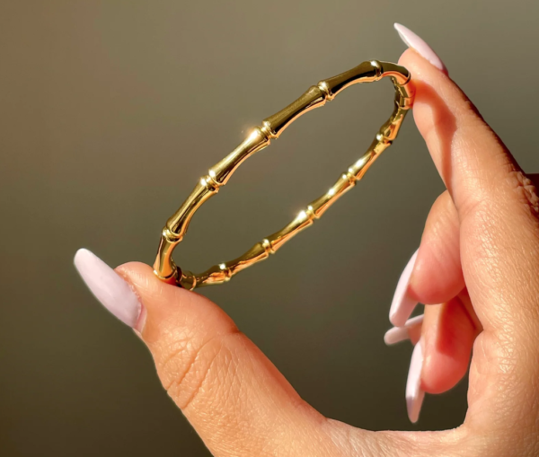 lustrous gold plated stainless steel bangle bracelet
