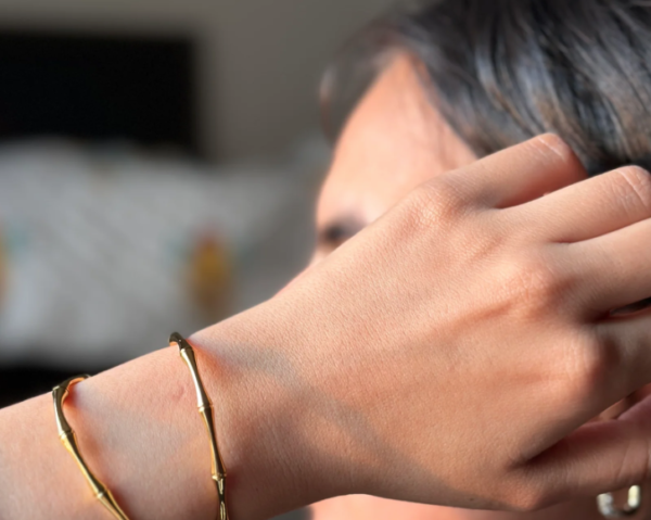 lustrous gold plated stainless steel bangle bracelet - Image 5