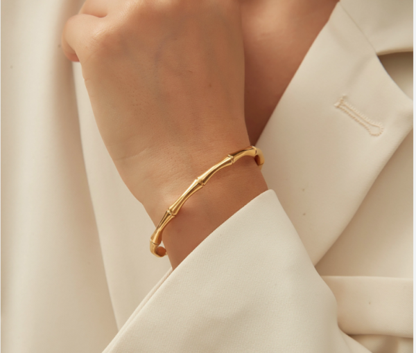lustrous gold plated stainless steel bangle bracelet - Image 3